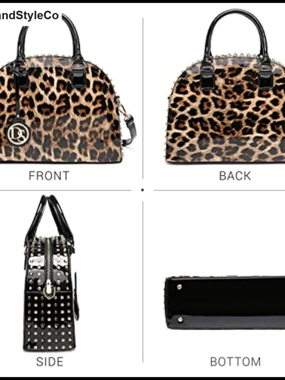 Faux Patent Leather Dome Satchel Handbag Work Tote with Rhinestone & Shoulder